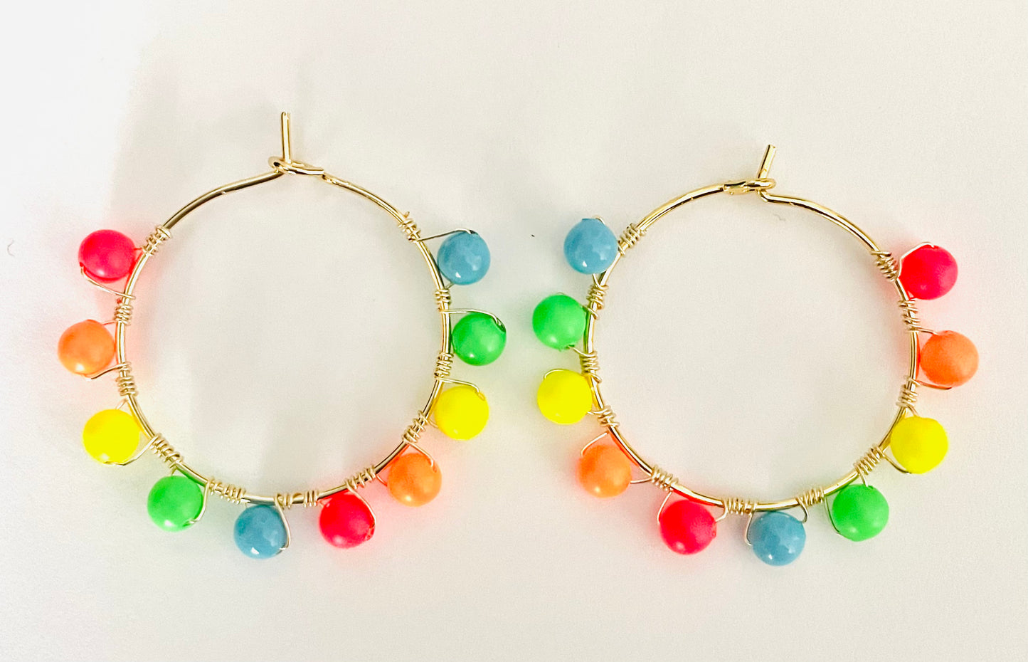 Wire Wrapped Neon Swarovski Pearl Hoop Earrings