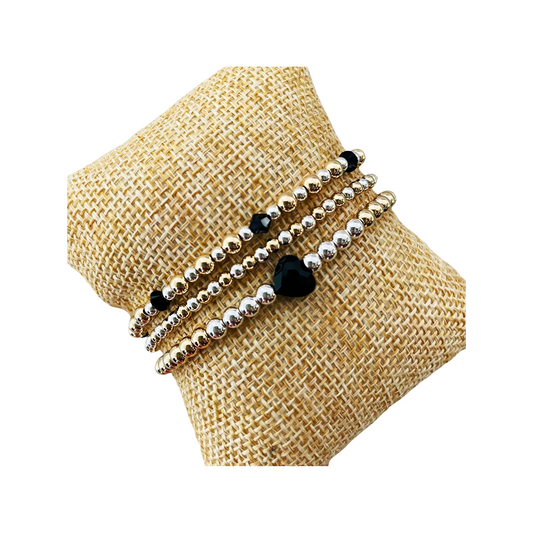 Mixed Metal Beaded Bracelet Stack