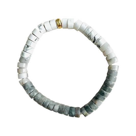 White Howlite and Natural Gray Quartz Heishi Bracelet