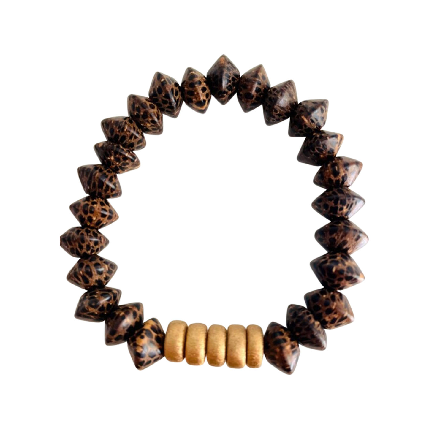 Cheetah Wood Saucer Bead Bracelet