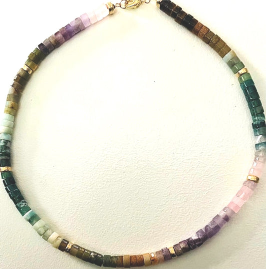 Large Gemstone Heishi Beaded Necklace