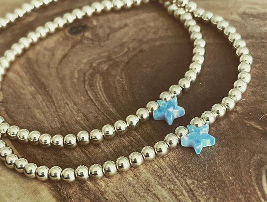 Blue Opal Star Beaded Bracelet