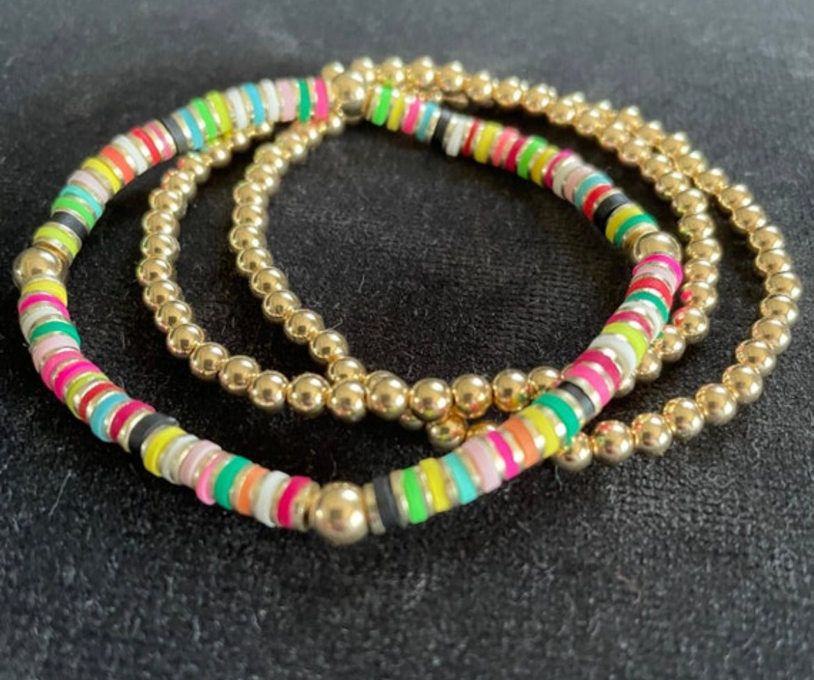 Multicolored Heishi and Gold Beaded Bracelet