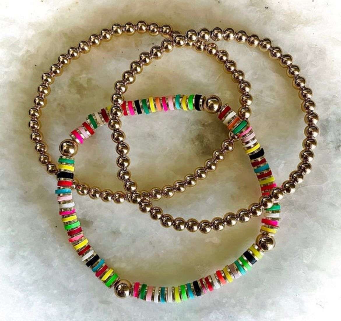 Multicolored Heishi and Gold Beaded Bracelet