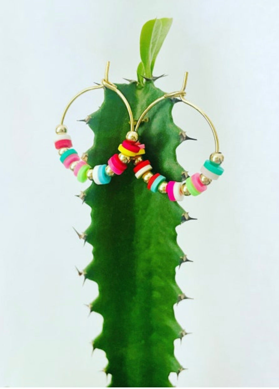 Colorful Heishi Gold Hoop Earrings