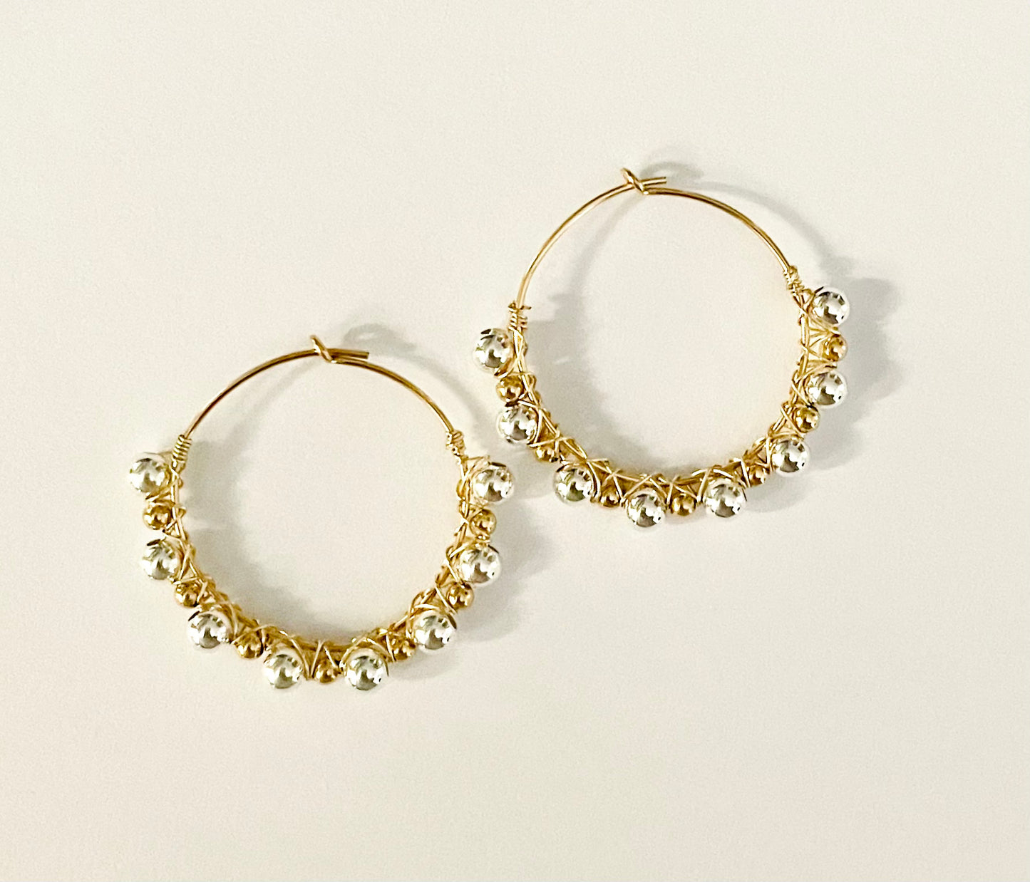 Sterling Silver and Gold Wire Wrapped Hoops