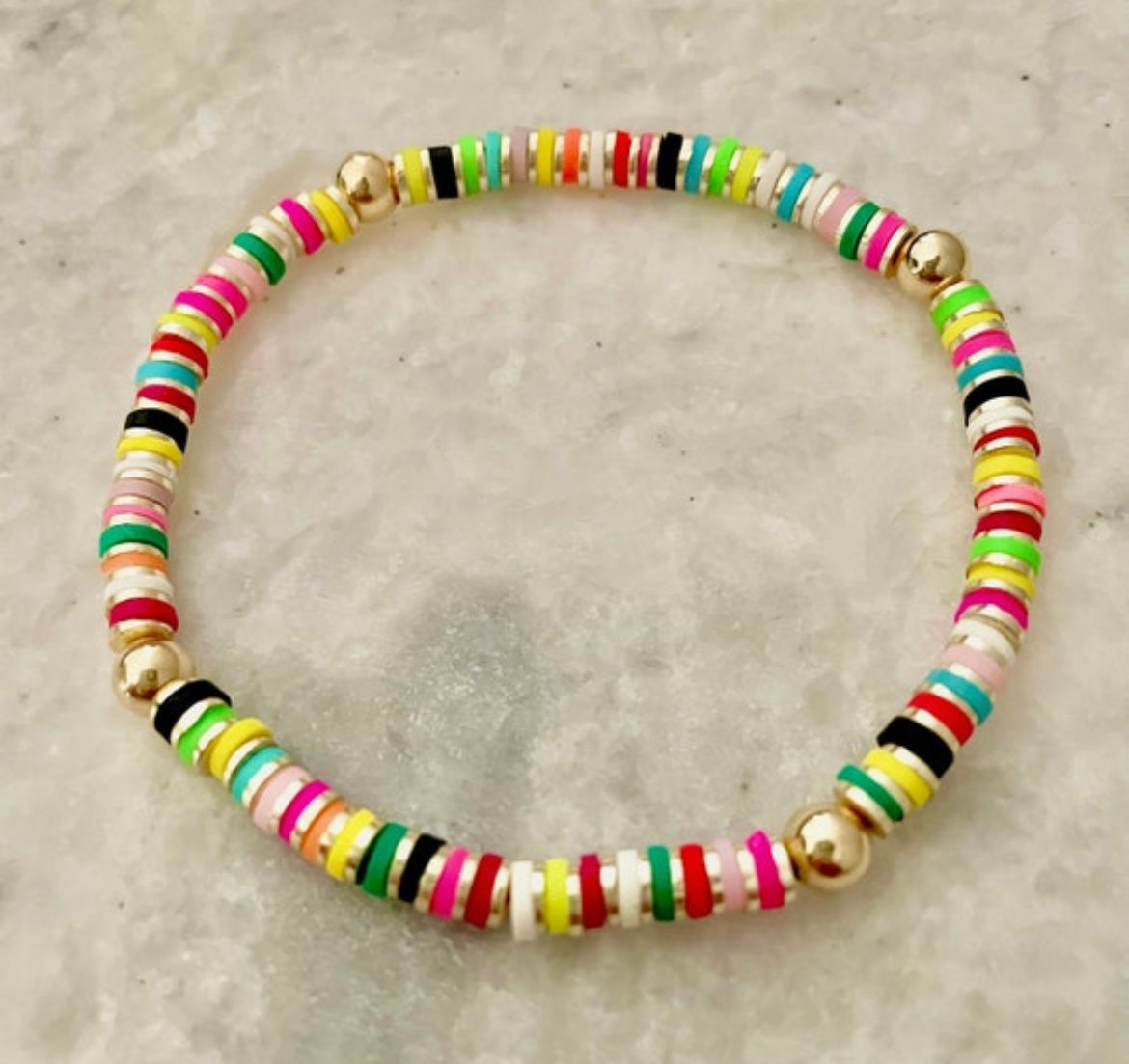 Multicolored Heishi and Gold Beaded Bracelet