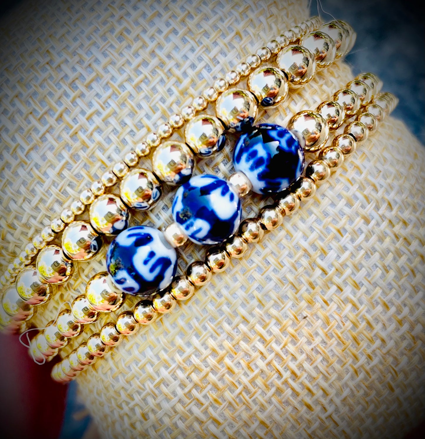 Blue Art Deco Glass and Gold Stack